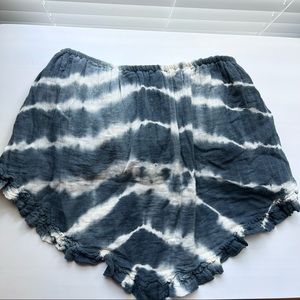 Olivaceous navy blue tie dye asymmetrical strapless cotton gauze top